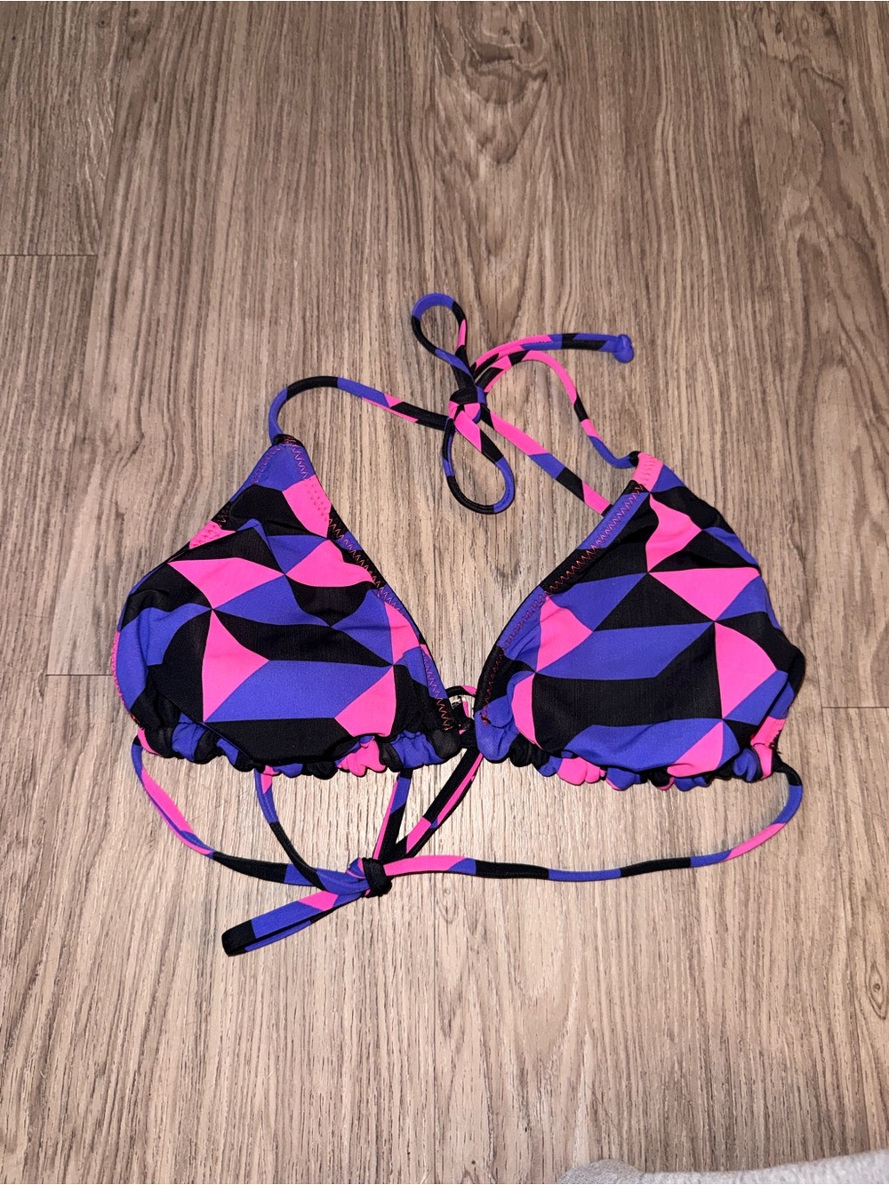 Geometric Triangle Print Triangle Bikini Top - Pink & Purple